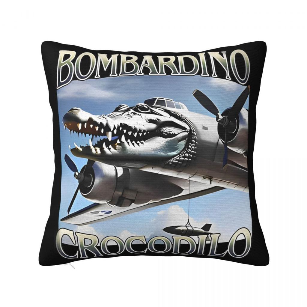 Bombardiro Crocodilo Brainrot Federa per Cuscino Musicale Poliestere Copricuscino Decorazione Federa per Cuscino Meme Italiano Casa con Cerniera