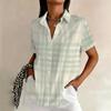 Personalized Minimalist Striped Checkered Print Summer Women's Plus Size Lapel Short Sleeved Shirt Casual Daily Versatile Top