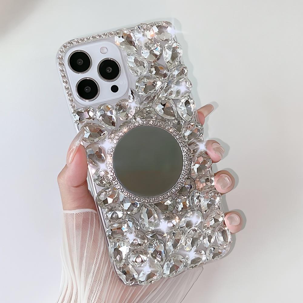 Glitter Rhinestone Phone Case with Mirror For iPhone 17 16 15 14 13 12 11 Pro Max Air mini 16e 8 7 Plus X XS XR SE 2020, Sparkly Crystal Diamond Cover