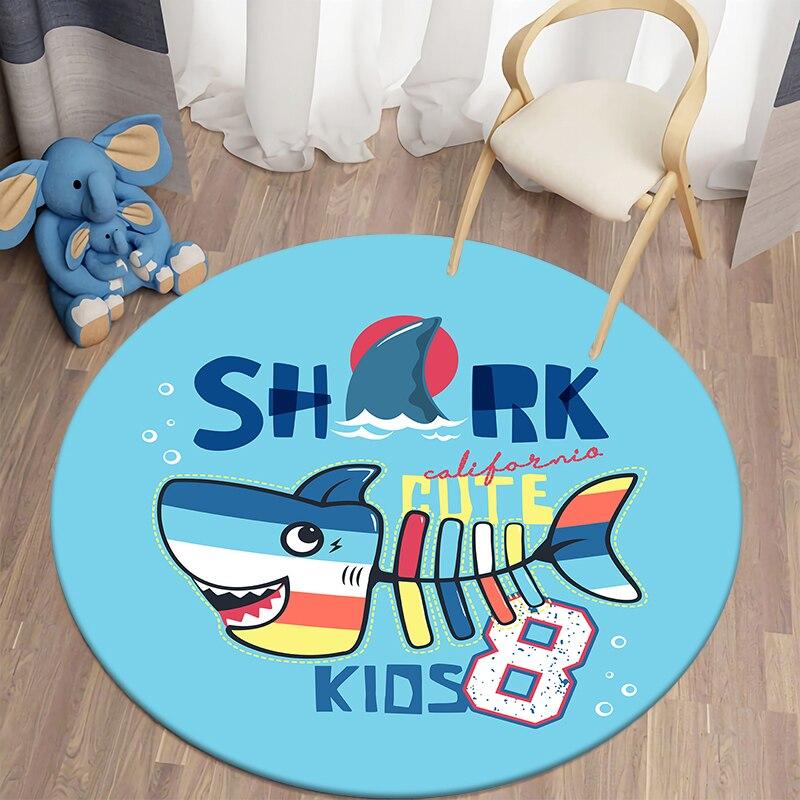 Tappeto rotondo stampato Shark Kawaii Art per soggiorno Tappeto da campeggio Tappetino da picnic Tappeto per camera da letto Flanella Tappetino yoga antiscivolo Regalo