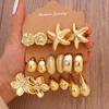 European & American Women's Flower & Starfish Stud Earring Set - Elegant, Stylish, Unique Design