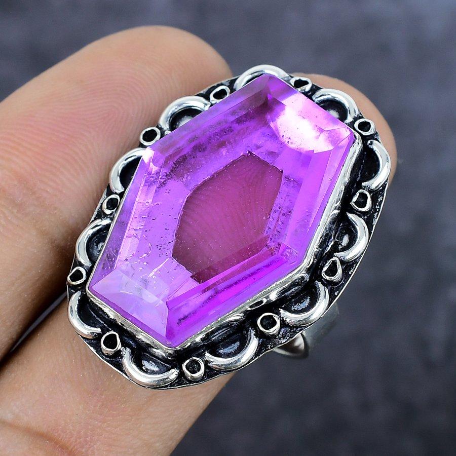 Amethyst Gemstone Handmade 925 Sterling Silver Jewelry Ring Size 9.5 D1D21