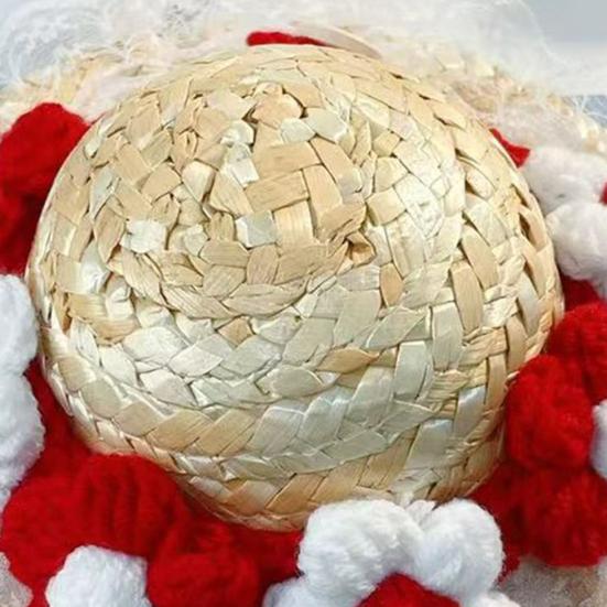Pet Sombrero Straw Hat Mini Dog Sun Protection Hat with Flower Adjustable Hawaii Sun Bucket Cap Summer Beach Hat for Small Medium Dogs Cats