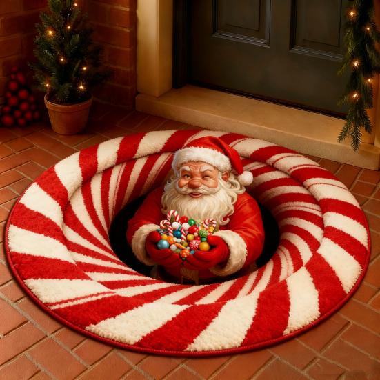 Kerstman Kabouter Gewatteerde Ronde Mat Feestelijk Vloerkleed Antislip Achterkant Deurmat Woonkamer Badkamer Keuken Absorberende Mat