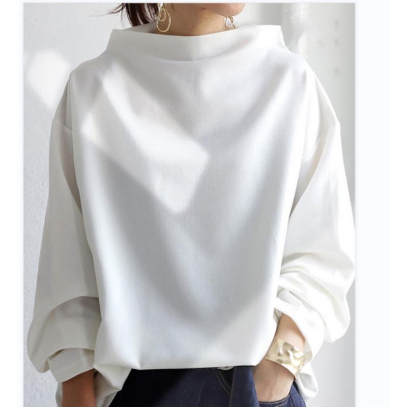 Women S Loose Casual Pullover Sweatshirt Half High Neck Long Sleeve Solid Color