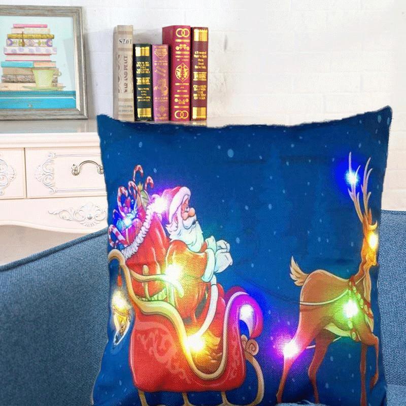 Luxuriöser Weihnachts-LED-Lichter Kissenbezug aus Leinen für festliche Heimdekoration und gemütliches Sofa
