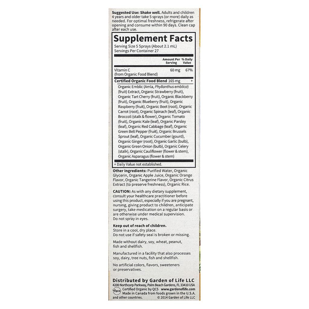 Grădina Vieții, MyKind Organics, Spray organic cu vitamina C, Portocală-Tangerine, 2 fl oz (58 ml)