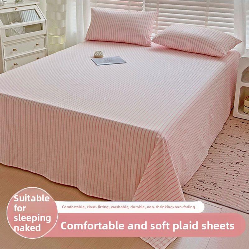 Cream Style Striped Skin-friendly Bed Sheet For Single Double Student Dormitory Household Bed