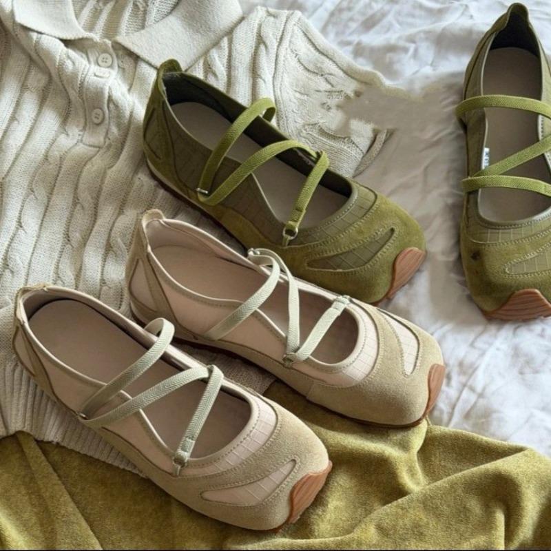 Chaussures d'été pour femmes Mary Jane à bout carré et talon plat, avec sangle croisée, style ballet, nouvelle collection, bande élastique, ouverture peu profonde, chaussures simples