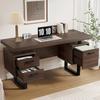 Íróasztal irodai asztal 76x135x55 cm, csendes fiók, tárolóhely, irattartó fiók, számítógépasztal home office iroda nappali, barna