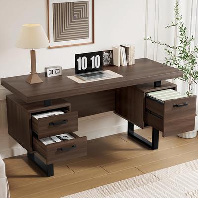 Desk Office Table 76x135x55 Cm, Silent Drawer, Storage Space, File Drawer, Computer Table Home Office Office Living Room, Brown