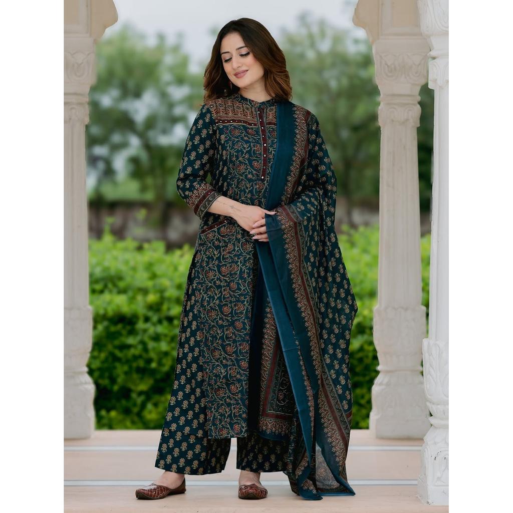 Pakistani Women Straight Kurti Pant Dupatta Set Indian Designer Ethnic Kurta Set