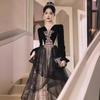 Black Evening Dress 1011 New High-end Light Luxury Niche High-end Dinner Annual Meeting Host Art Examination Long Sleeve
