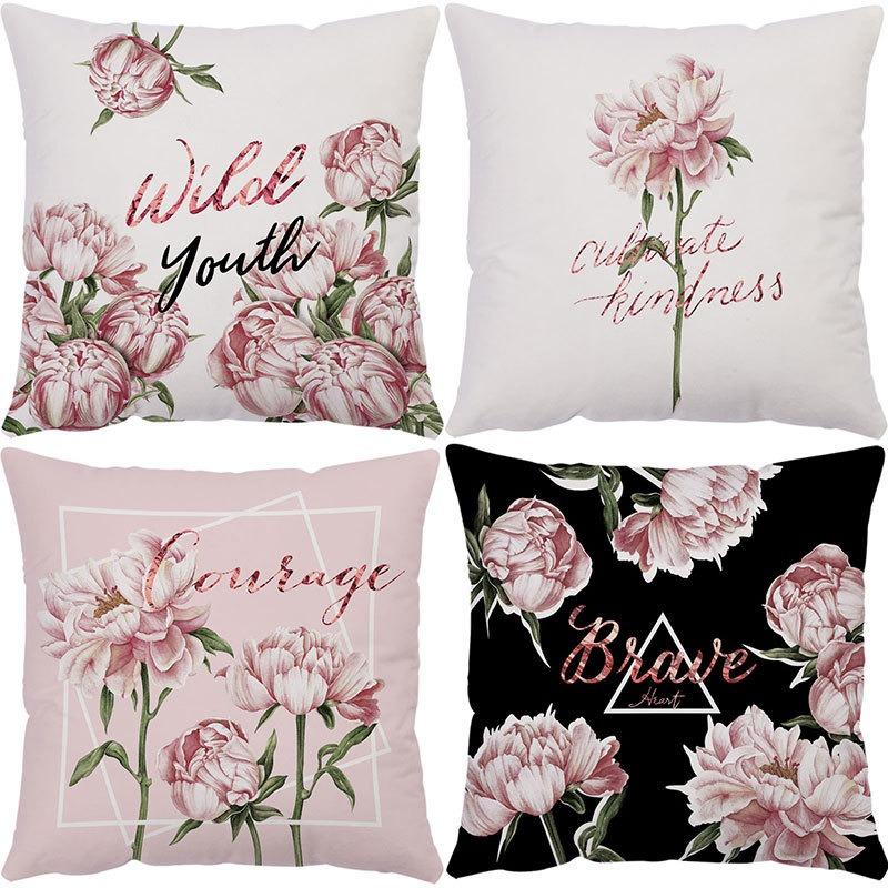 Housse de Coussin Décoration d'Intérieur de Luxe Bureau Canapé Voiture Imprimé Fleur Rose