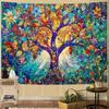 VIKAMA Painted Glass Tree of Life Tapestry Vintage Colorful Leaves Bohemian Art Style Living Room Room Home Decoration