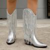 2026 Winter Damen Schlupfstiefel, Europäisch Amerikanischer Neutraler Stil Spitz zulaufende Zehen Blockabsatz Hohe Stiefel, Quaste Mittelhohe Damenstiefel