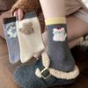 Soybean Silk and Wool Mid-calf Women's Socks, Cute Cartoon Design, Warm and Thick Sheepskin, College Style, Pile-up Long Socks