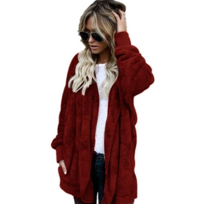 A Mid-length, Double-sided Faux Fur Coat for Women's Autumn and Winter Woolen Warm Jacket