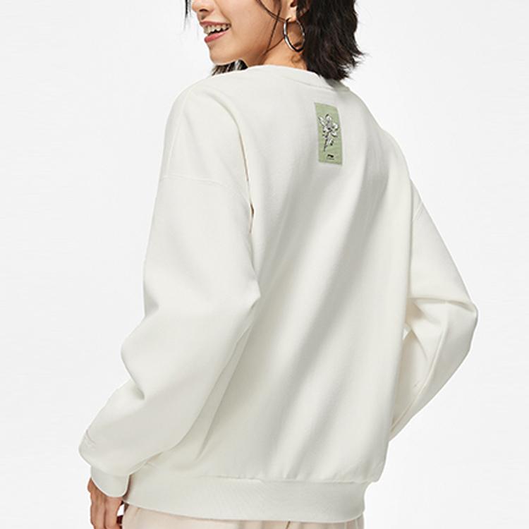 Li Ning China Culture Collection Letter Print Crew Neck Pullover Casual Versatile Fleece Lined Long Sleeved Sweatshirt AWDT762-4