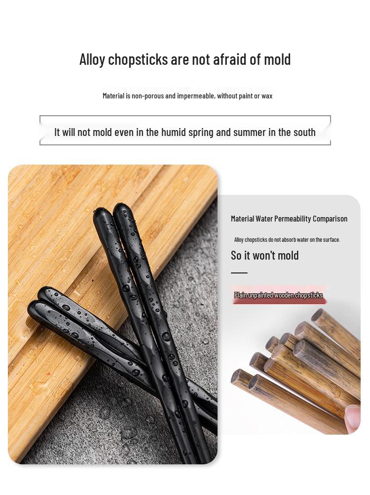 Japanese Style Non-slip Alloy Chopsticks, Mold & Heat Resistant, 10 Pairs