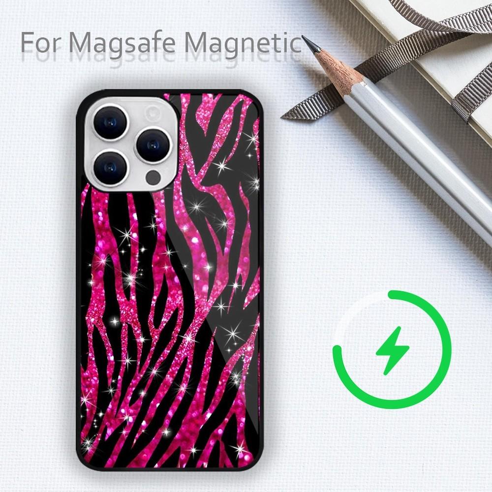 Fashion Zebra Stripes Lattice Pattern Phone Case For iPhone 15 14 13 12 11 Plus Pro Max Magsafe Magnetic Wireless Charging