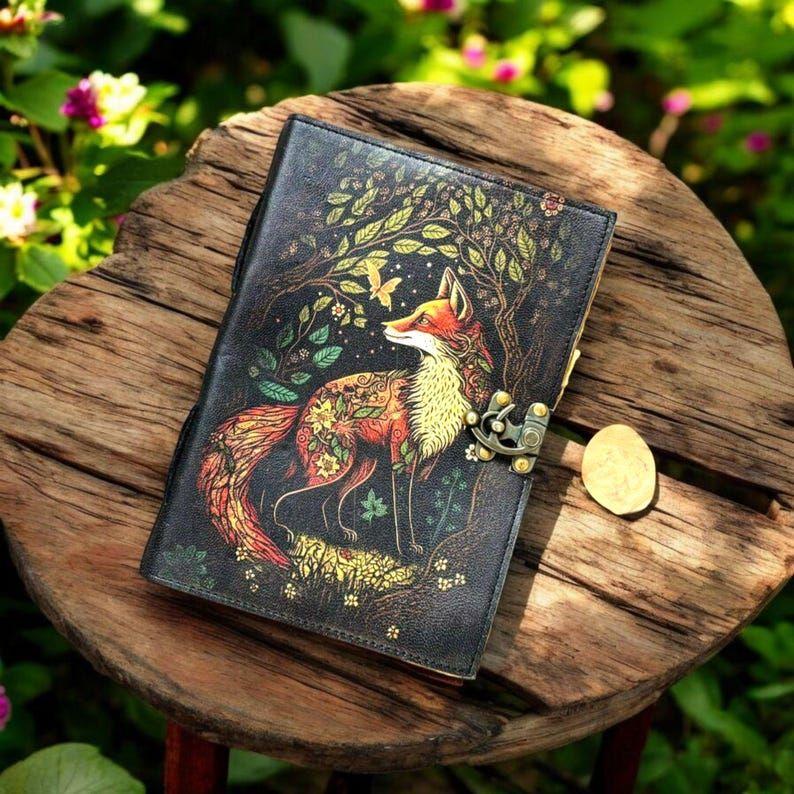 Leather Journal Fox Leather Rustic Vintage Book of Shadows Grimoire Fat Journal Gift for Men & Women