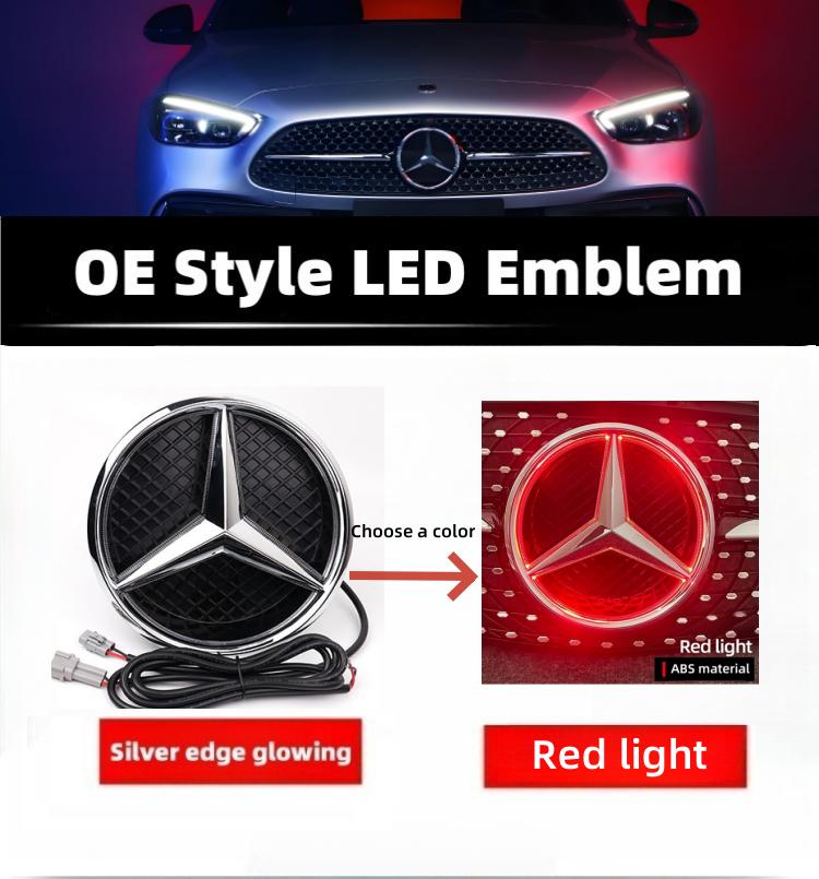 2025 Hot Mercedes Benz W205 W212 W213 W204 ML W166 CLA C117 W176 W177 E GLK GLA GLC GLE car grille badge, 3D mirror front LED li