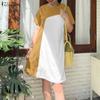 Women Casual Round Neck Short Sleeve Patchwork Dress