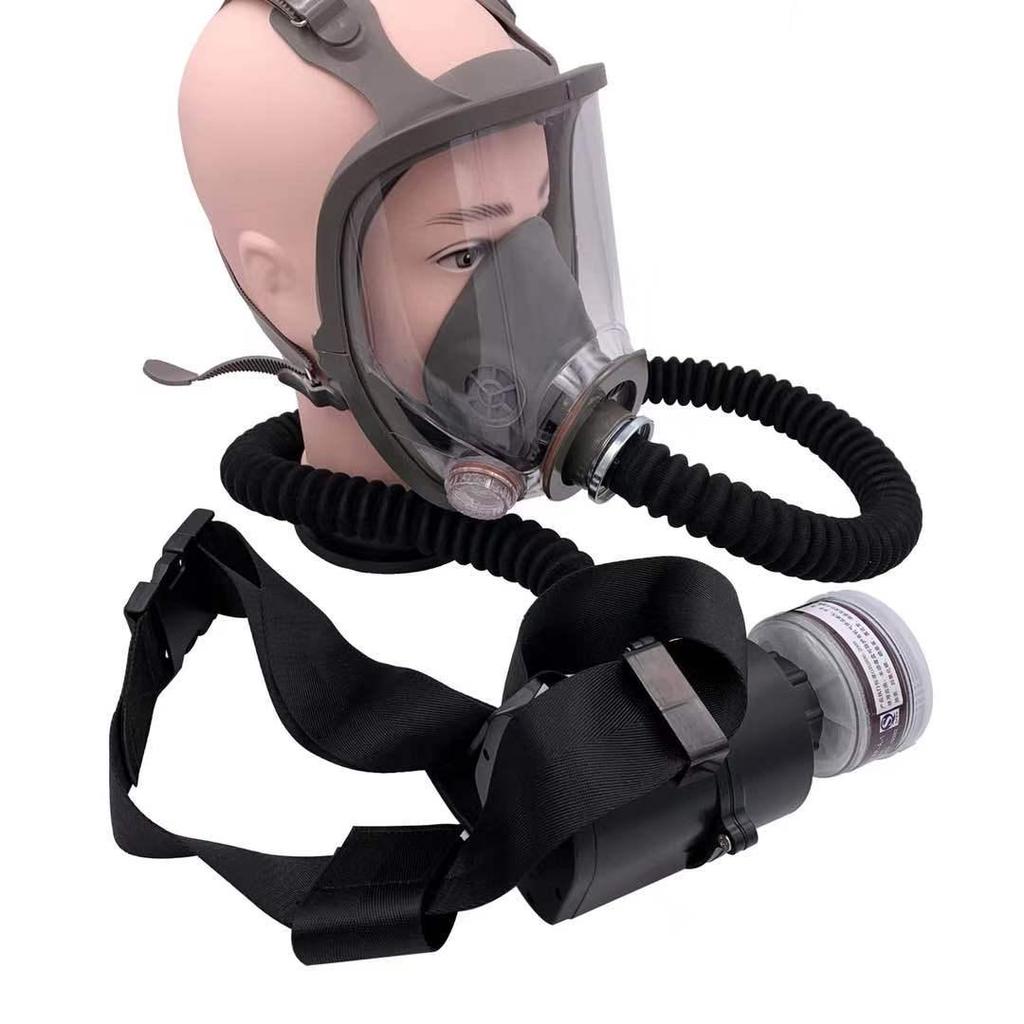 Wiederaufladbare elektrische Luftzufuhr-Vollgesichts-Atemschutzmaske mit langem Schlauch und Staub-/Gasfiltern
