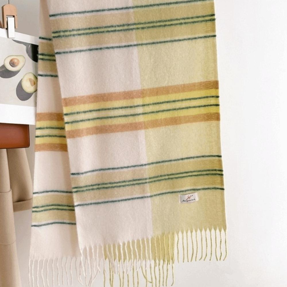 Classic Tassels Warm Stripe Shawl Thickened Blanket Scarf Cozy Wrap Scarf Autumn Winter