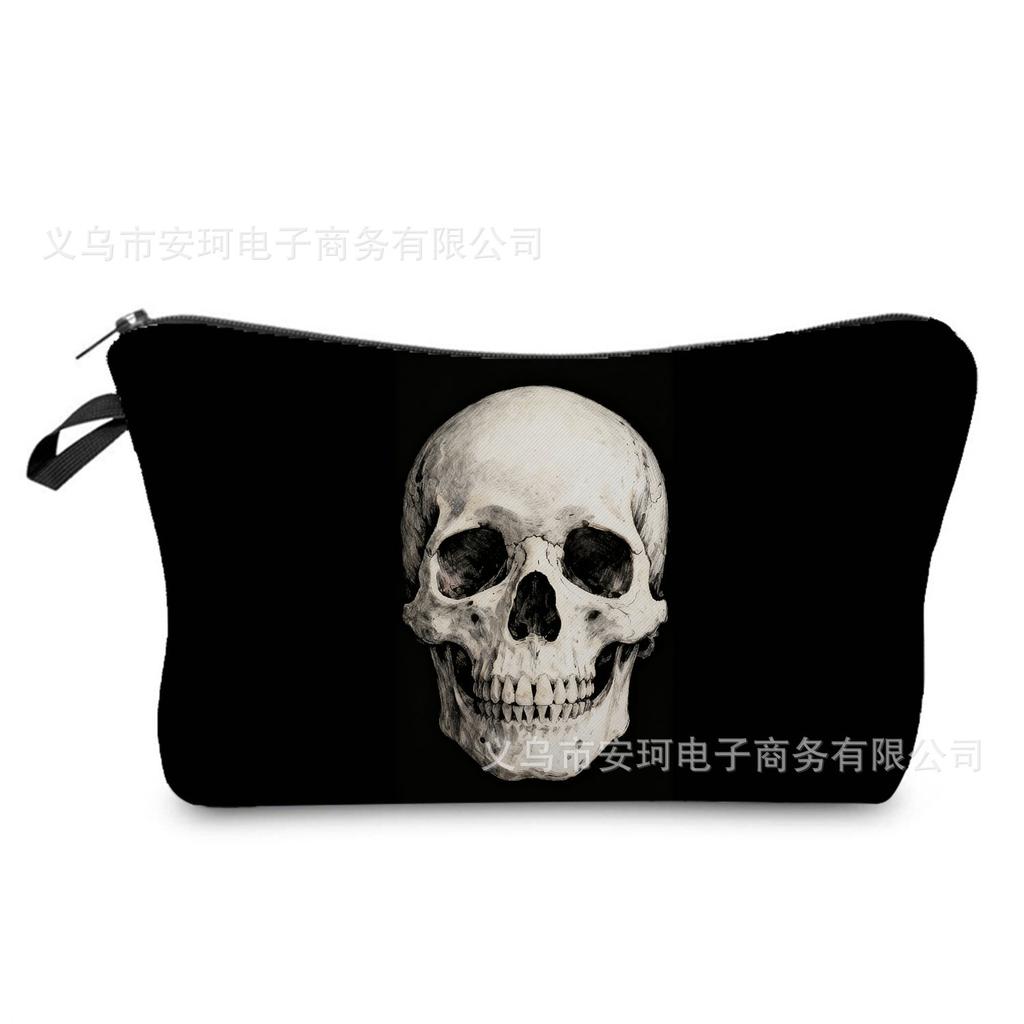 Women Skull Print Cosmetic Bag Toiletries Organize Travel Storage Case 6359 CLE
