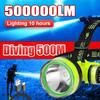 2024 Lampada frontale professionale per immersioni subacquee Torcia frontale a LED ad alta potenza subacquea 500M Lampada frontale per immersioni IPX8 Torcia frontale per pesca