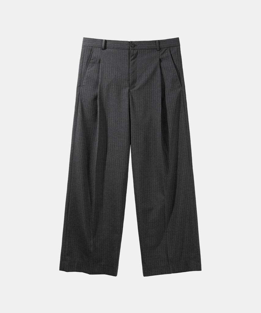 ASP Striped Single-Pleat Wide Slacks - Charcoal Gray