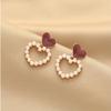 Korean Fashion Red Heart Earrings For Women Jewelry Trending Luxury Vintage Women's Pearl Drop Earrings