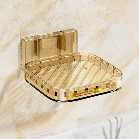 Wall-mounted Soap Box with Removable Drainage Tray Strong Load-bearing Self Adhesive Easy To Install Soap Dish Rack