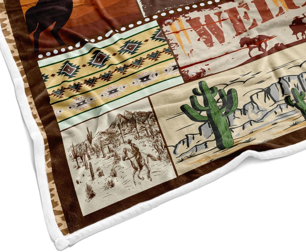 Westlicher Retro Rustikaler Cowboyhut Stiefel Wurfdecke, Amerikanischer Wilder Westen Reitpferde Weiche Flanelldecke Für Baby Jungen Kinder Adu