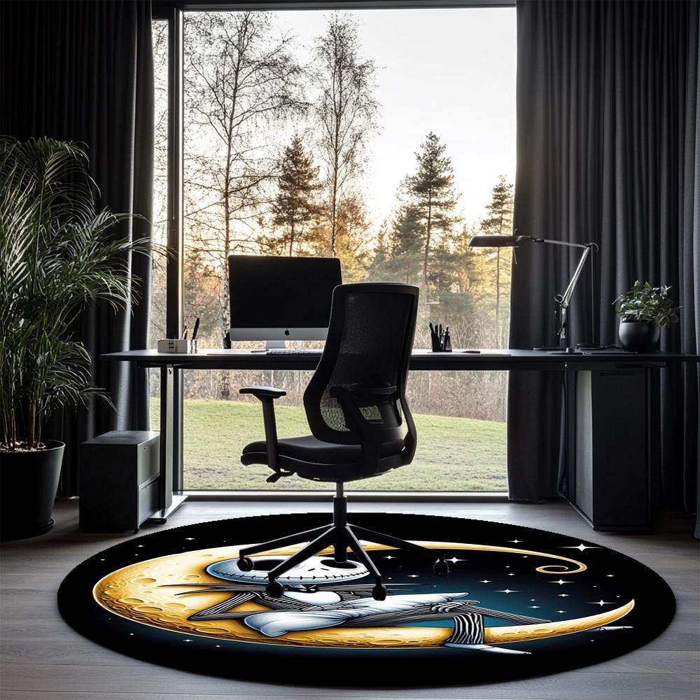 The Nightmare Before Christmas Printed Round Rug Carpet Chair Rug Area Rug Entryway Doormats,for Office Chair Living Room Bedroom Kitchen Room.