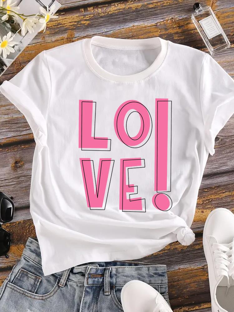 (Asiatische Größe) Damenbekleidung Schleife Trend 90er Casual T-Shirts Top Kurzarm T-Shirt Tee Mode Print Damen Weiblich Grafik T-Shirts