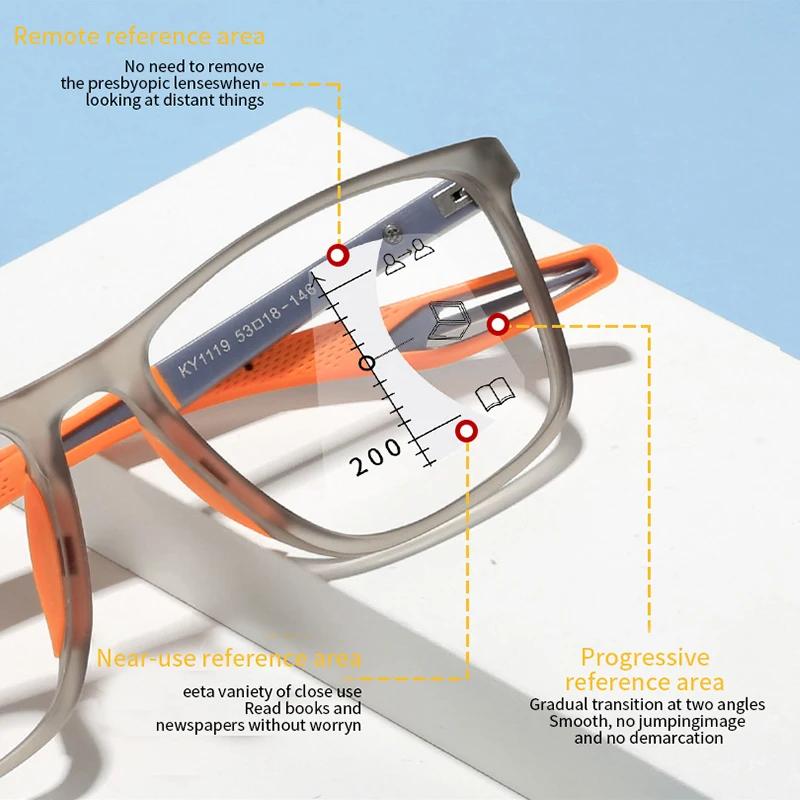 Men Women Progressive Near Far Eyewear Ultralight Photochromic Reading Glasses Anti-Blue Lamp Multifocal Color Changing Glasses