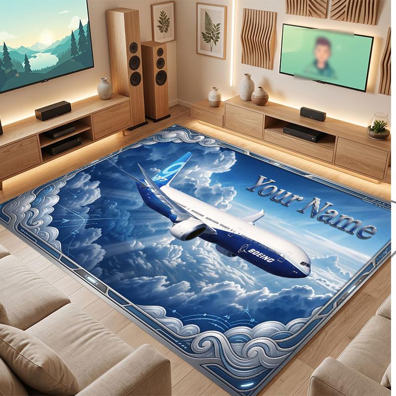 Mountain Landscape Theme Crystal Velvet Floor Rug Personalized Custom Name Text Warm Carpet Home Decoration