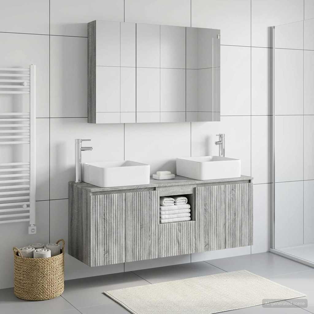 Bathroom Cabinet Set 4 pcs Grey Sonoma 100 x 14.5 x 70 cm