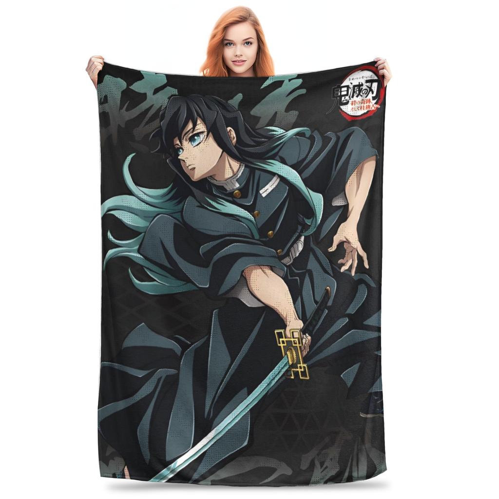 Mist Hashira Muichiro Tokito Blankets Anime Demon Slayer Wool Awesome Warm Throw Blankets for Bed Sofa Decoration