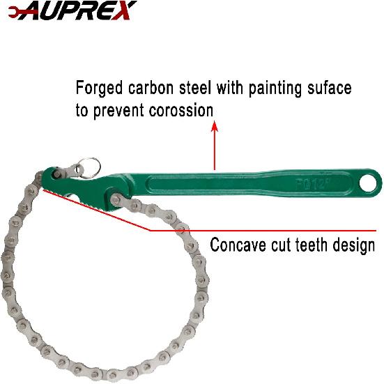 12 Inch Sturdy Carbon Steel Adjustable Heavy Duty Ratcheting Chain Oil Filter Wrench Reversible Chain Style Pipe Fitter With Multi-Purpose