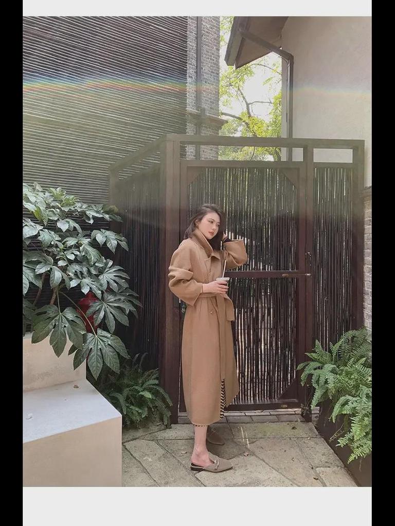Women's Mid-Length Beige Wool Coat - 2024 Autumn/Winter Trend