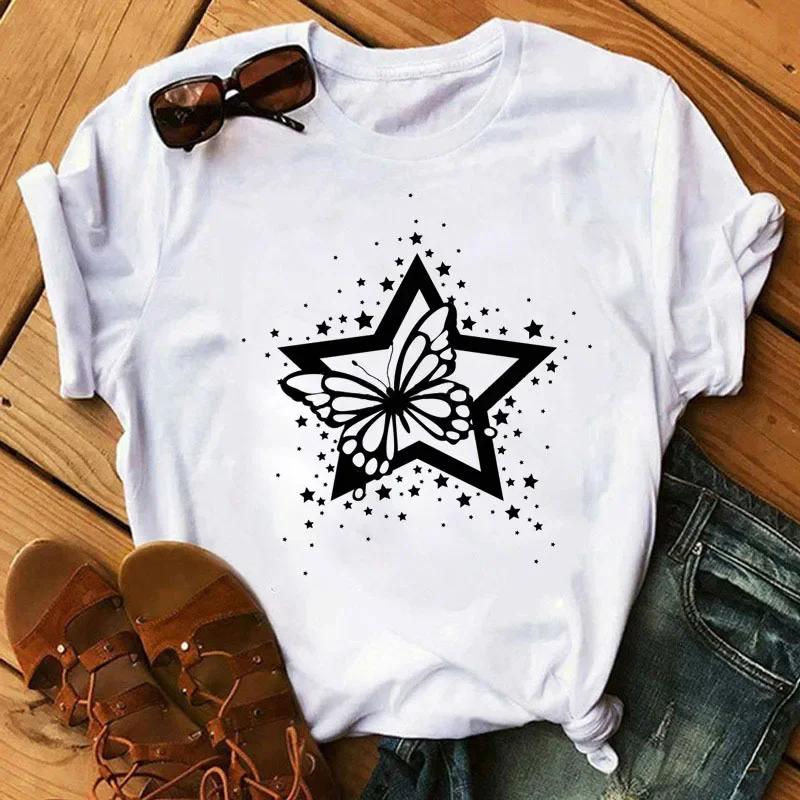 Hot Selling Cute Cartoon Butterfly Pattern Loose Cartoon Letter T-shirt Woman Gothic Aesthetic Clothes Tops
