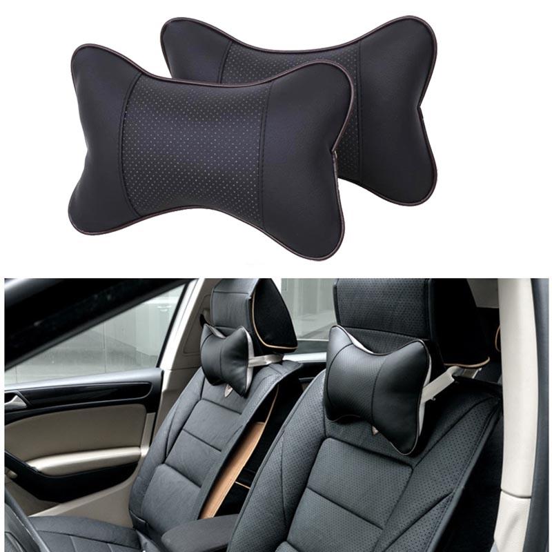 Universal Car Neck Pillows PU Leather Pad Breathable Mesh Auto Car Pillow Neck Rest Headrest Cushion Car Interior Accessories