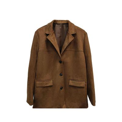 Spring New Women's Fashion Style Suede Loose Pocket Lapel Button Blazer