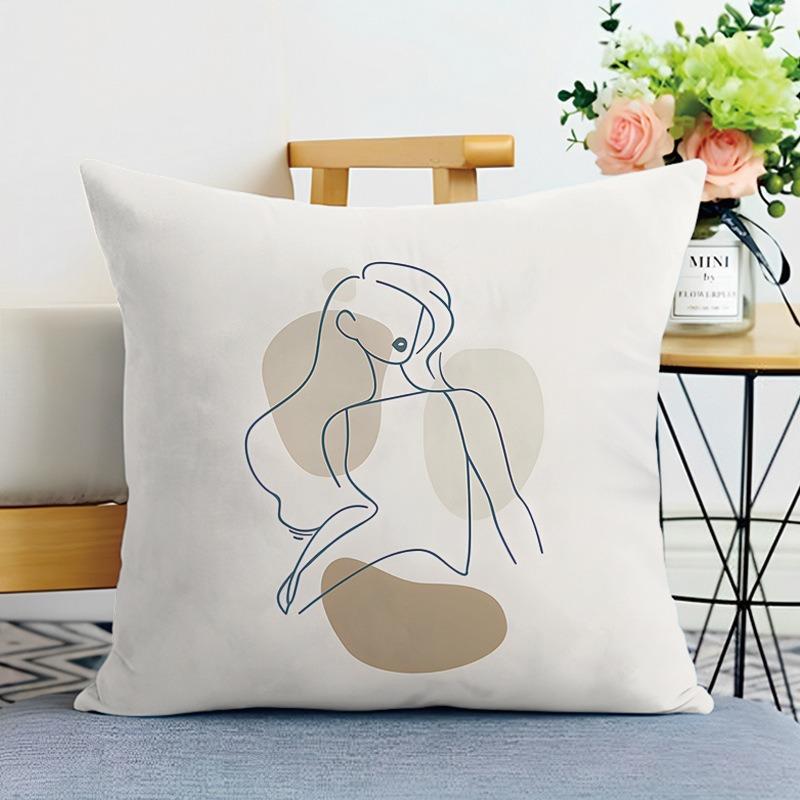 Simple Line Character Printing Decorative Pillowcase Bedroom Living Room Square Cushion Pillowcase