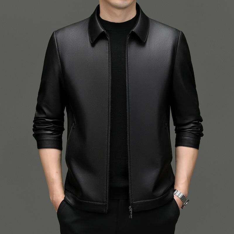 Genuine Leather Jacket Autumn and Winter Business Casual Lapel Middle-aged Dad Leather Jacket Sheepskin Jacket