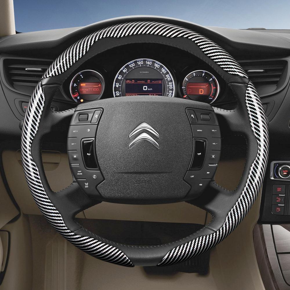 Segmentli Hızlı Çıkarma Tasarımlı Citroen Karbon Fiber Doku Direksiyon Simidi Kılıfı, Dayanıklı Siyah Aksesuarlar İçin Uygundur